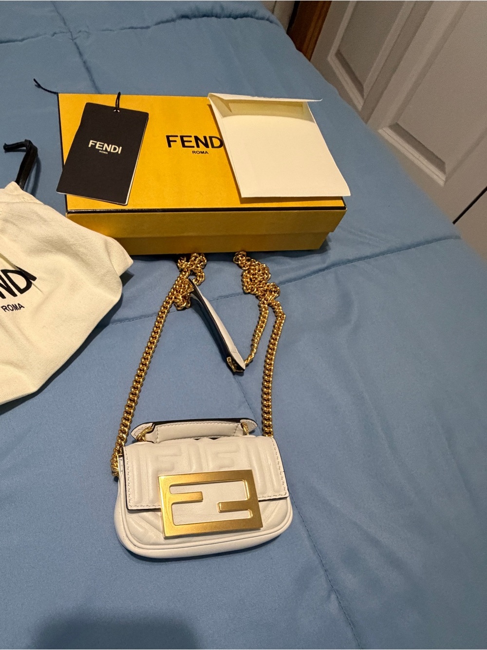 Fendi white Nano Baguette gold Chain